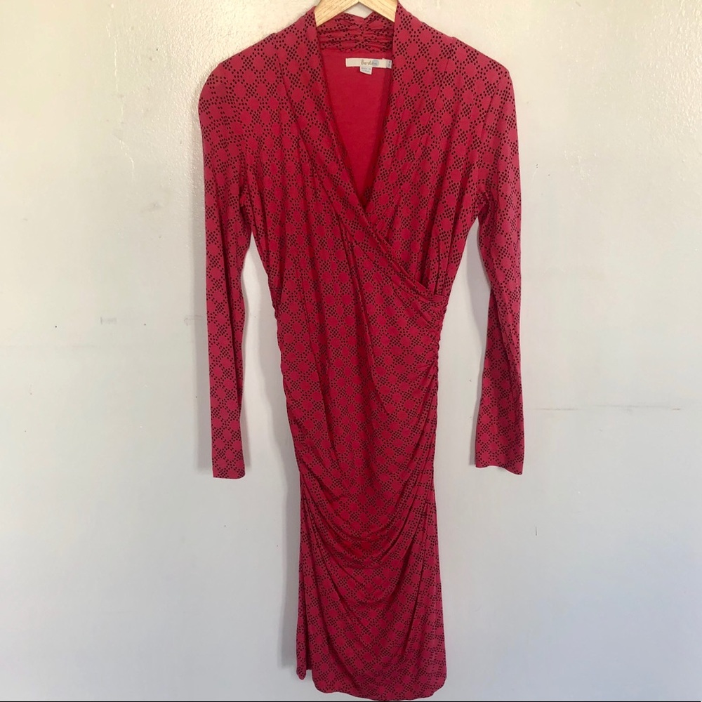Boden Pink V-Neck Dress with Black Dots Size 4